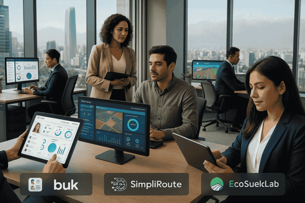 Ejemplos tipos inteligencia artificial empresas chilenas Buk SimpliRoute EcosueloLab