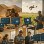 Futuro del trabajo Chile: profesionales capacitándose en IA y colaborando con tecnología avanzada