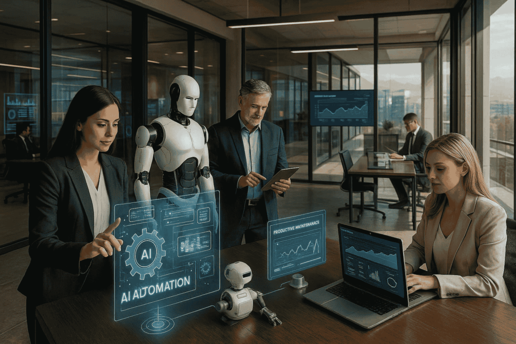IA para Empresas Chile: Automatización de Procesos Empresariales IA para empresas Chile automatización procesos oficina moderna profesionales datos predictivos