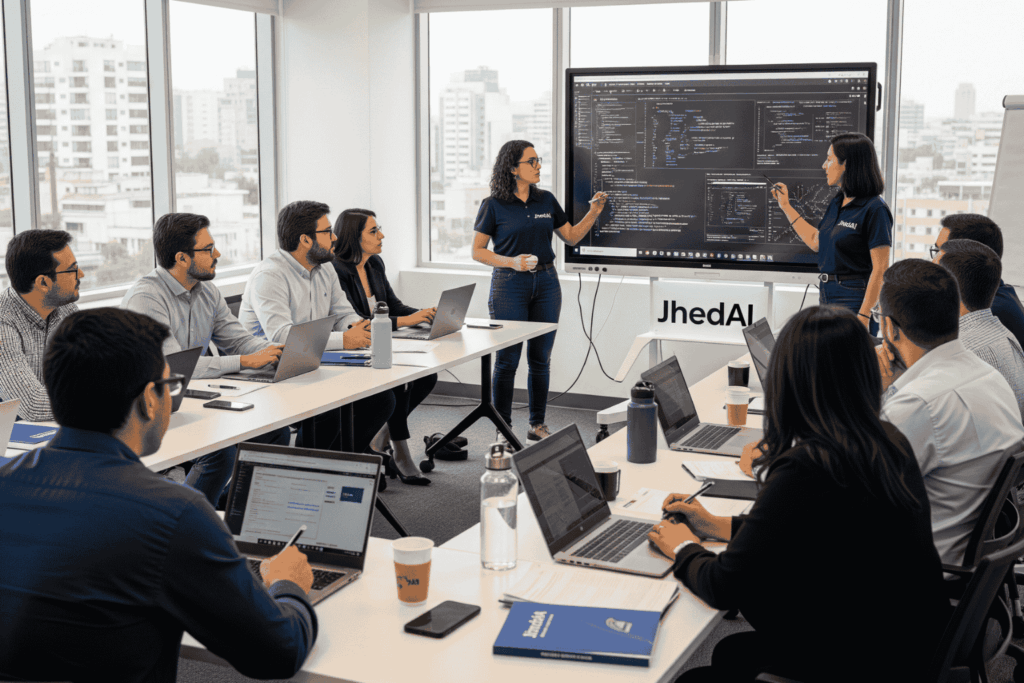 Sesión de capacitación IA en empresa chilena