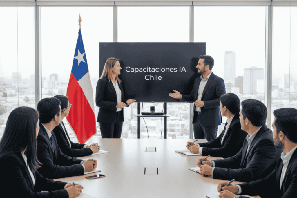 Profesionales en Chile participando en capacitación corporativa de JhedAI sobre inteligencia artificial