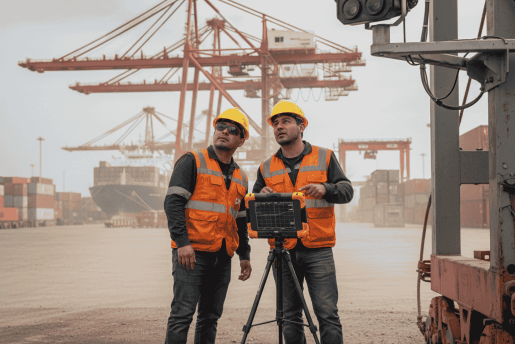 Trabajadores chilenos en faena minera y puerto aplicando sistemas de visión computacional